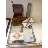 ASSORTED MILITARY RELATED ITEMS, INCLUDING A WOODEN MOTORCYCLE NUMBER PLATE, 2 SHELL CASES, EPHEMERA