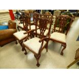 SET OF 6 REPRODUCTION MAHOGANY CHIPPENDALE STYLE DINING CHAIRS