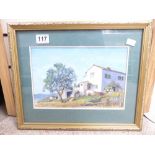 ORIGINAL, FRAMED WATERCOLOUR BY JOAN NEALE "OLD FARMHOUSE", ISOLA DA ELBA, ITALY