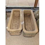 A PAIR OF EARLY 20TH CENTURY STONE PLANTERS TROUGHS, WITH LEAF DECORATION 70 X 27 CM