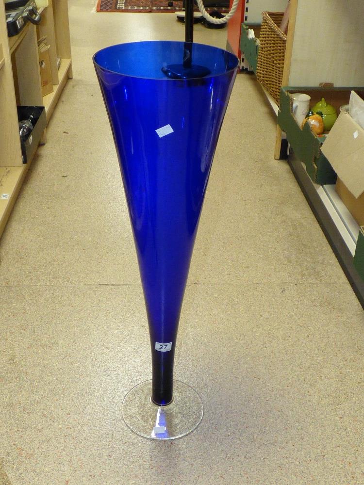 A TALL BRISTOL BLUE GLASS TRUMPET VASE - APPROX 86 CM TALL