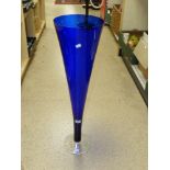 A TALL BRISTOL BLUE GLASS TRUMPET VASE - APPROX 86 CM TALL