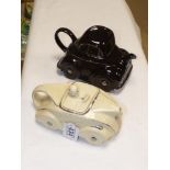 2 X ART DECO STYLE TEAPOTS IN CAR FORM