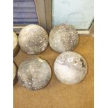 A SET OF 4 SPHERICAL STONE BALLS / GARDEN ORNAMENTS