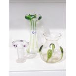 THREE ART NOUVEAU ORGANIC FORM GLASS VASES (TALLEST IS 23 CM)