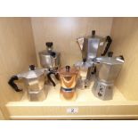 FIVE VINTAGE ALUMINIUM COFFEE POTS INCLUDING CAFFEXPRESS + 1 OTHER