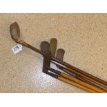 SIX VINTAGE GOLF CLUBS, INCLUDING ONE BY ARTHUR OAKLEY "PUNCH"