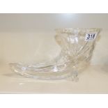 A CUT GLASS CORNUCOPIA SHAPE VASE