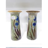 A PAIR OF 20TH CENTURY GREEN GLAZED VASES WITH FLORAL DECORATION (29 CM)