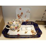 2 LIMOGE PORCELAIN TRAYS, A WINTON TEAPOT AND A CRESTED CHINA HOUSE