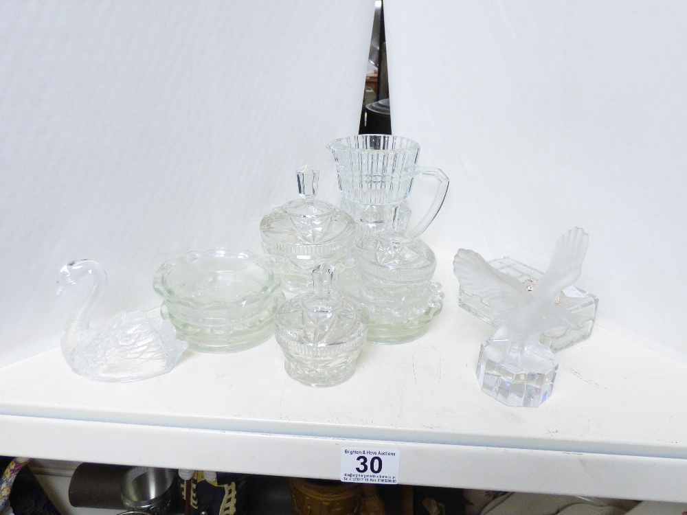 A SMALL QUANTITY OF GLASS DRESSING TABLE WARE ETC