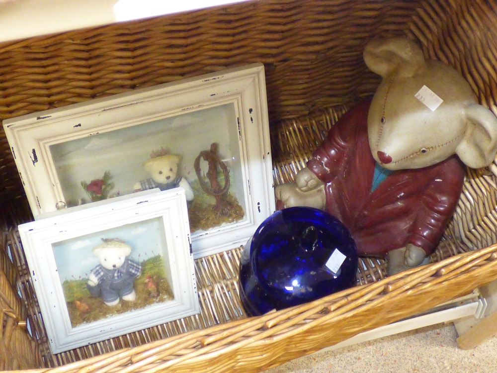 A CERAMIC TEDDY BEAR, WICKER BASKET AND MORE - Image 2 of 2