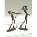 TWO 20TH CENTURY BRONZE SCULPTURES OF GOLFERS (24 CM)