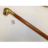 WALKING STICK WITH GILT METAL HANDLE, FORMED AS A SNAKES HEAD