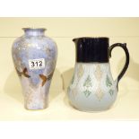 A WILTON WARE LUSTRE FISH VASE (21 CM) AND A STONEWARE LOVATT JUG (19CM)