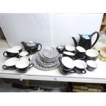 A POOLE BLACK & WHITE TEA SET AND A MIDWINTER COFFEE SET