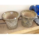 A PAIR OF RECONSTITUTED STONE URN SHAPED PLANTERS 33 CM X 34 CM