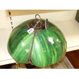 A HANGING LIGHT WITH GREEN GLASS PANELS - 48 CM IN DIAMETER