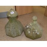 TWO RECONSTITUTED STONE FINIALS, TALLEST 44 CM