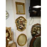 SHAPED GILT MERCURY GLASS WALL MIRROR AND TWO OTHERS