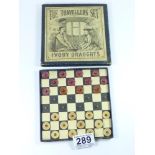 EARLY 20TH CENTURY TRAVELLERS SET OF IVORY DRAUGHTS IN ORIGINAL BOX