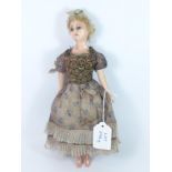 VICTORIAN WAX DOLL IN ORIGINAL CLOTHING PAINTED WOODEN FEET 28CM A/F