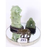 A GROUP OF 3 ORIENTAL FIGURES, SOME JADE, INCLUDING A BUDDHA, A HIPPO AND A LION