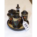 EASTERN DECORATED WOOD CONDIMENT SET