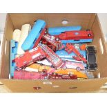 QUANTITY OF TOY VEHICLES, MOSTLY DINKY INCLUDING FIRE TRUCKS AND TRAILERS