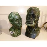 TWO ZIMBABWEAN VERDITE HEADS OF A MAN AND WOMAN, LARGEST 27CNM TALL