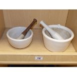 TWO CERAMIC PESTLE AND MORTARS