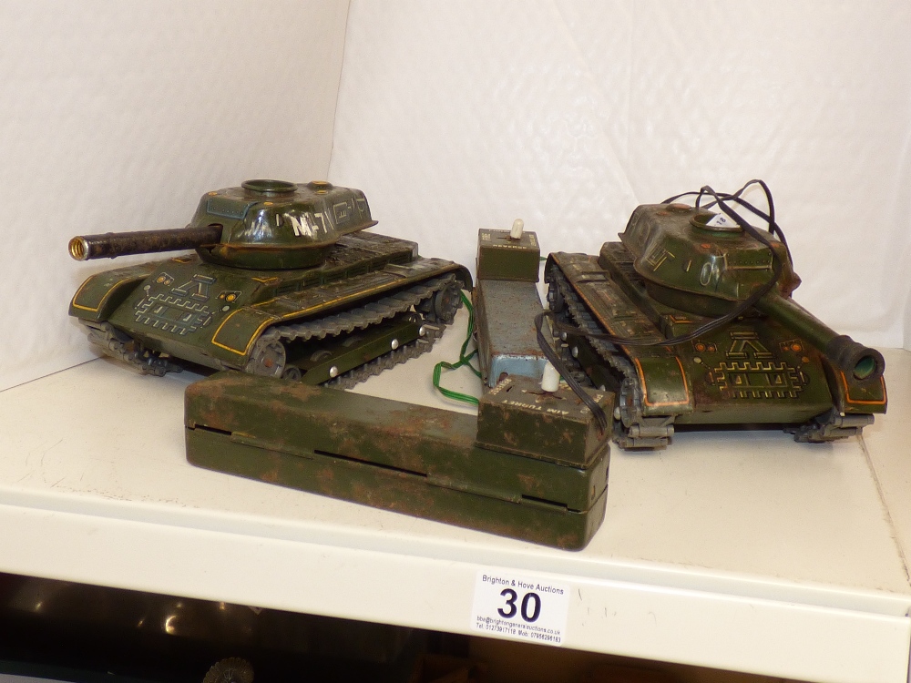 TWO TINPLATE REMOTE CONTROL TOY TANKS