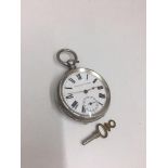 CIRCA 1880 GRINBERG & REICHMAN SILVER POCKET WATCH COMPLETE WITH KEY WORKING