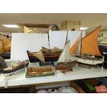 FOUR SCRATCH BUILT MODEL SAILING SHIPS, LARGEST BEING 44CM WIDE