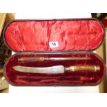 A VICTORIAN BONE HANDLED PART CARVING SET