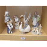 TWO PORCELAIN ROYAL COPENHAGEN FIGURES TOGETHER WITH FOUR NAO FIGURES (SOME A/F)