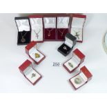 FIVE 925 SILVER RINGS, AND FIVE SILVER NECKLACES WITH PENDANTS, ALL BOXED