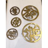 FIVE CHINESE BRASS STANDS