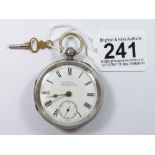 H SAMUEL OF MANCHESTER SILVER KEY WOUND AND SET POCKET WATCH WORKING WITH KEY HALLMARKED SILVER