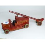 TIN PLATE FIRE ENGINE WITH DETACHABLE LADDER, CLOCKWORK MOTOR, CHAD VALLEY. A/F