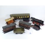 O GAUGE MIXED LOT, INCLUDING HORNBY PULLMAN COACH, 2 X BING COACHES A/F, BASSET LOWKE ETC