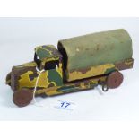 TIN PLATE ARMY LORRY, CLOCKWORK, POSSIBLY CHAD VALLEY.