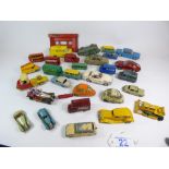 QUANTITY OF DIECAST / TIN PLATE CARS, MIXED MAKES:- MATCHBOX, SPOT-ON, CORGI ETC, ALL PLAYWORN