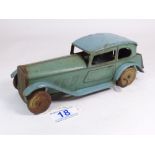 TIN PLATE SEDAN CAR WITH DRIVER, POSSIBLY CHAD VALLEY, CLOCKWORK - UNTESTED