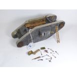 WW1 SCRATCH-BUILT METAL MODEL TANK (32CM IN LENGTH)