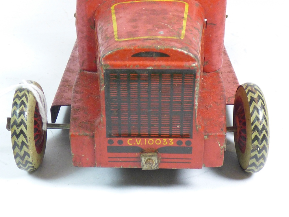 TIN PLATE FIRE ENGINE WITH DETACHABLE LADDER, CLOCKWORK MOTOR, CHAD VALLEY. A/F - Image 5 of 8