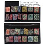 QV 1887-1900 Jubilee issues on 2 stock cards with 2 complete sets incl both ½d & 1/- vals gu/fu 28