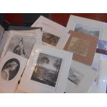 box 19th cent prints/engravings few in card frames, 100’s unframed