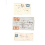 France 3 early cvrs with Napoleon 20c 1864 cvr, 40c x 4on 1864 cvr, 1872 Ceres 25c cvr