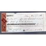 Cheque, USA Merchants & Farmers National Bank cheque for $1060 drawn on Oct 11th 1866 by Theodore